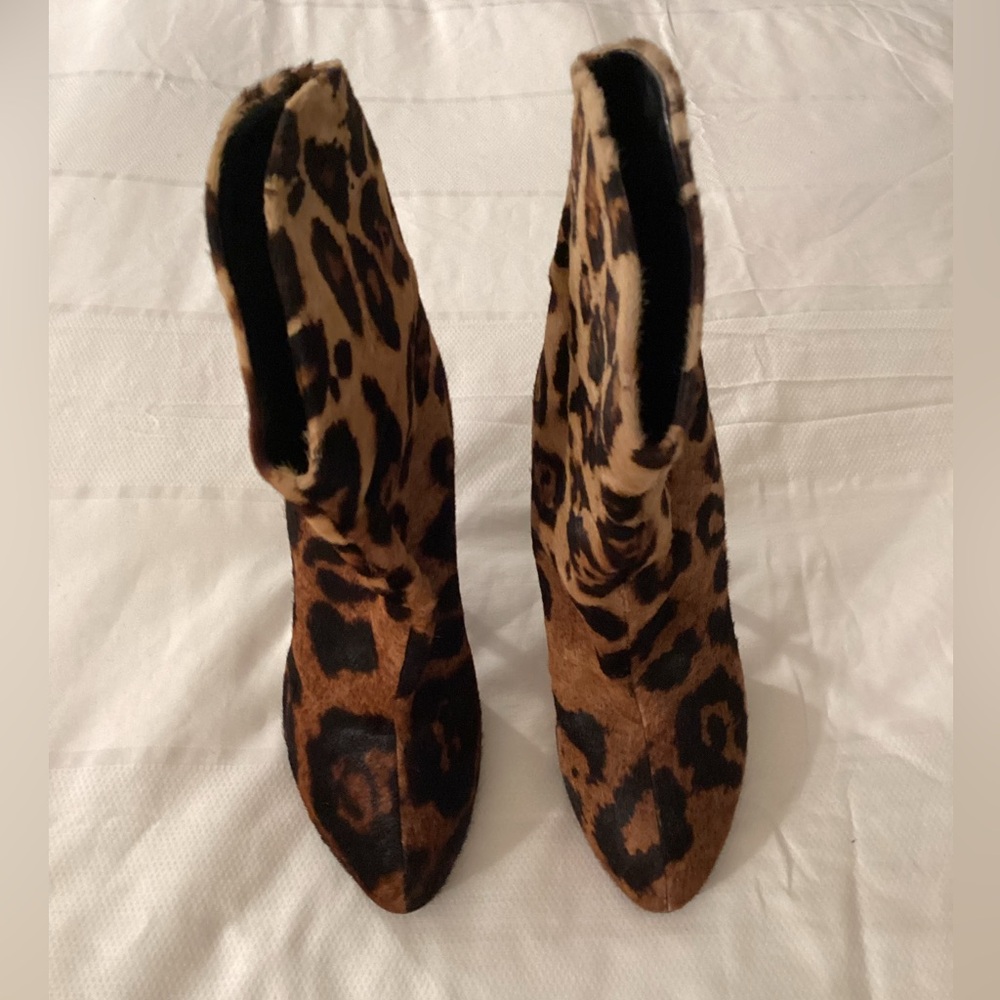 Giuseppe Zanotti Women Brown Ankle Boots Fur Leopard Print Heels Booties - Picture 3 of 13
